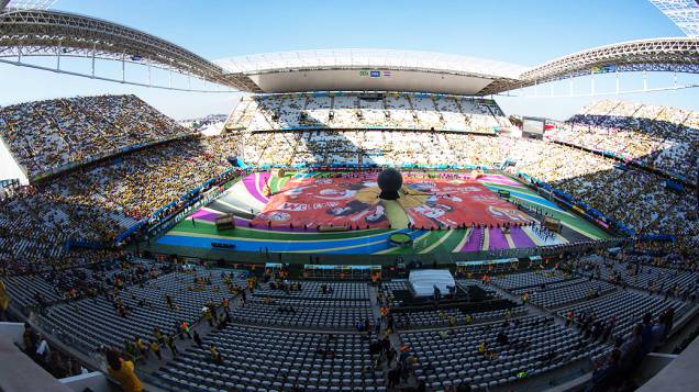 Vista geral do Itaquerão durante a cerimônia de abertura da Copa do Mundo, em São Paulo