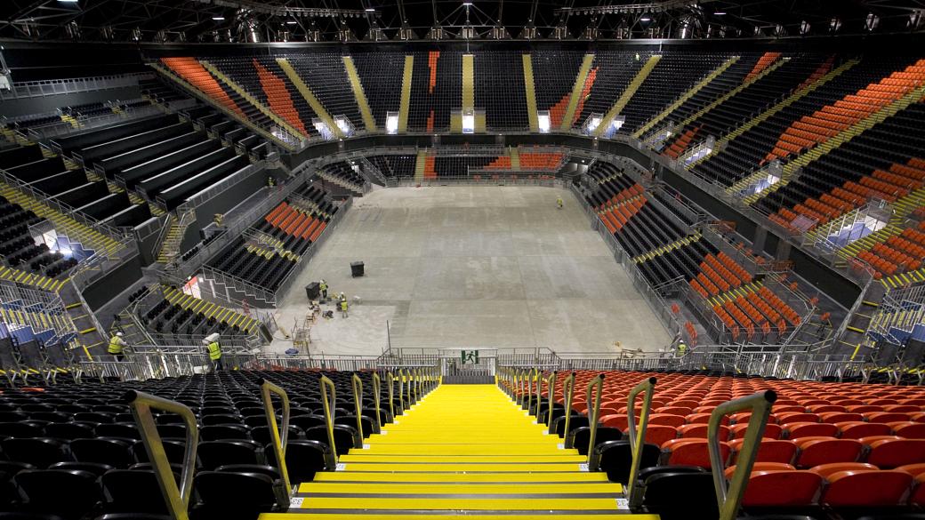 Parte interna da arena de basquete construída para os Jogos Olímpicos de Londres, em 2012