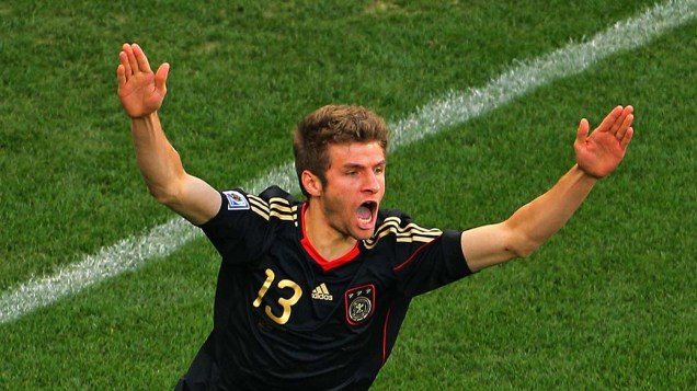 Thomas Mueller comemora gol na partida das Quartas de Final entre Argentina e Alemanha