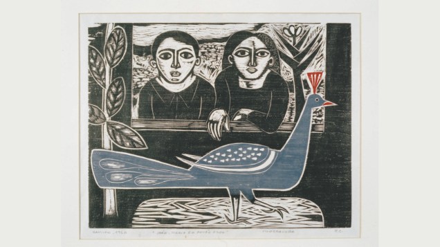 Obra "João, Maria e o Pavão Azul", do artista pernambucano Gilvan Samico
