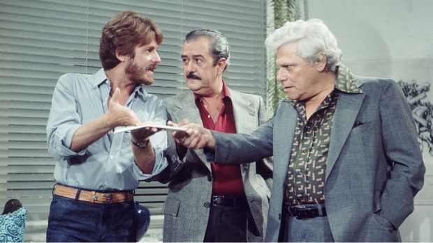 Edwin Luisi (Felipe), Ênio Santos (Cerqueira) e Dionísio Azevedo (Salomão Hayala) na versão original de 'O Astro' (1977)