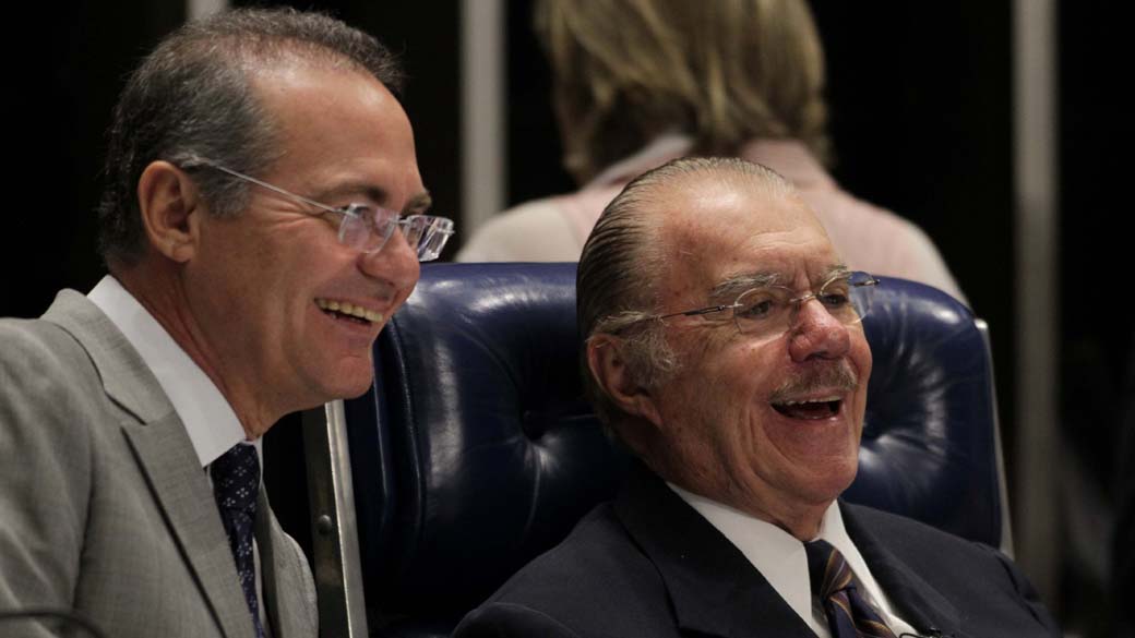 José Sarney, presidente do Senado Federal ao lado do senador Renan Calheiros, em 22/09/2011