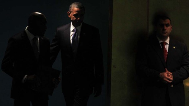 O presidente americano Barack Obama chega à sessão da Assembléia Geral da ONU, em Nova York