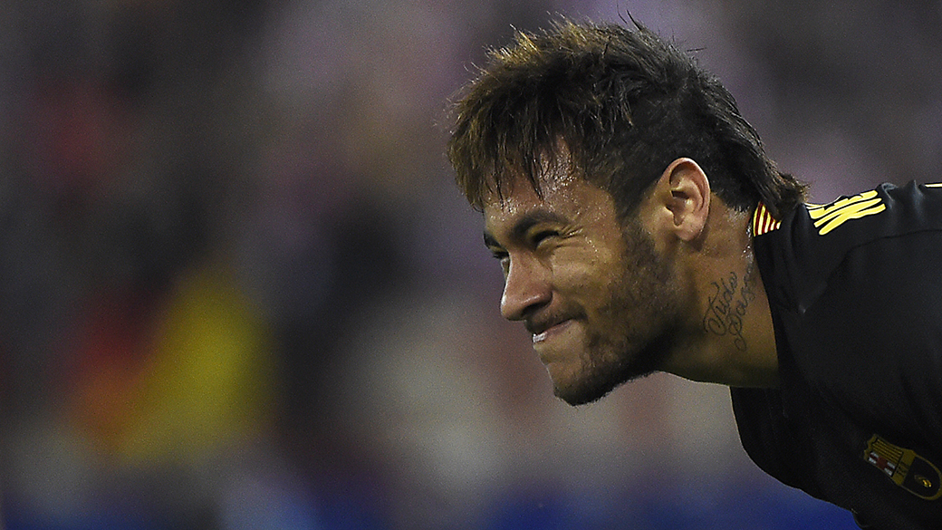 O jogador brasileiro Neymar do Barcelona durante partida contra o Atletico-Madrid no segundo jogo das quartas-de-final da Liga dos Campeões da UEFA