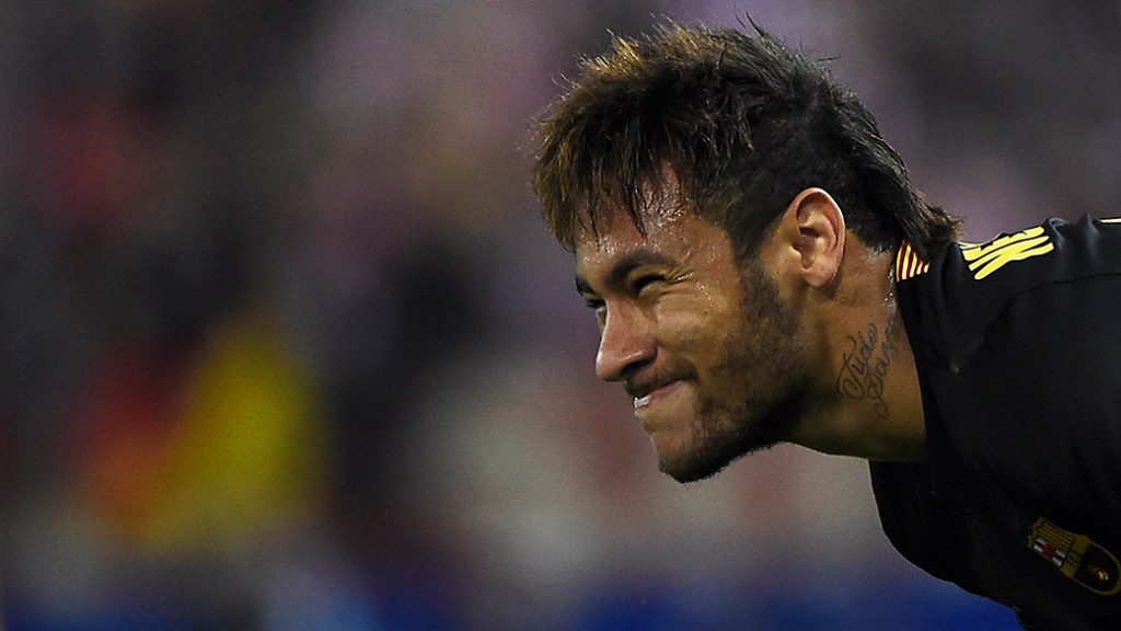 O jogador brasileiro Neymar do Barcelona durante partida contra o Atletico-Madrid no segundo jogo das quartas-de-final da Liga dos Campeões da UEFA