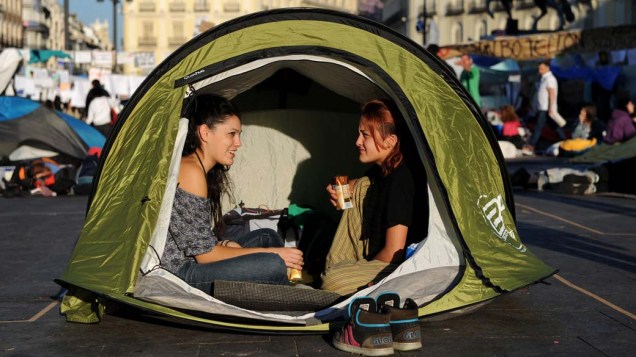 Em Madri, manifestantes continuam acampados na Praça do Sol, em protesto contra a crise econômica espanhola