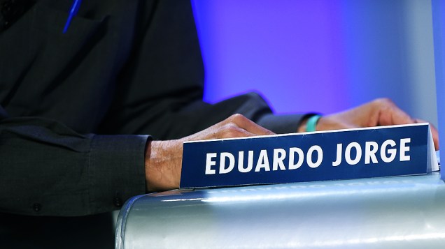 A cadeira do candidato à Presidência da República Eduardo Jorge (PV) durante o debate promovido pela Globo, no Rio