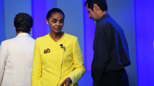 Os presidenciáveis Marina Silva (PSB) e Eduardo Jorge (PV), antes do debate promovido pela Globo, no Rio