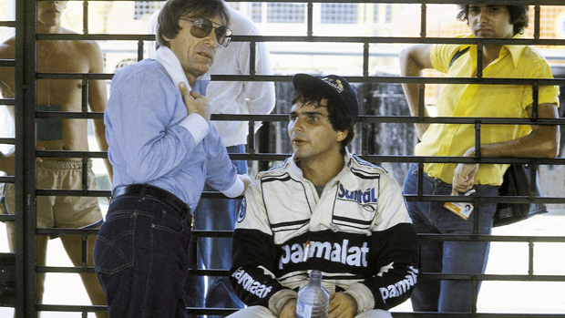 Bernie Ecclestone, dono da Brabaham, e Nelson Piquet, durante os treinos do GP Brasil de 1980