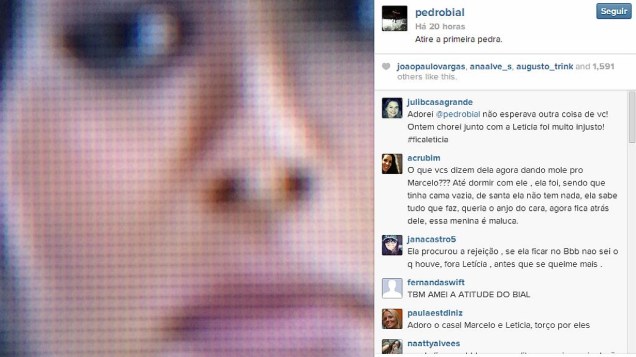 Bial defende Letícia no Instagram: Atire a primeira pedra