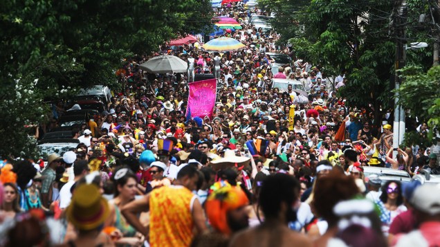 Em São Paulo, foliões no bloco carnavalesco João Capota Na Alves