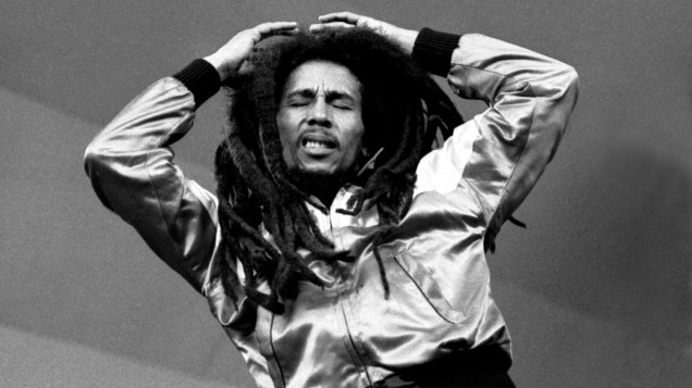 Bob Marley durante show no Crystal Palace Bowl, em Londres, 1980