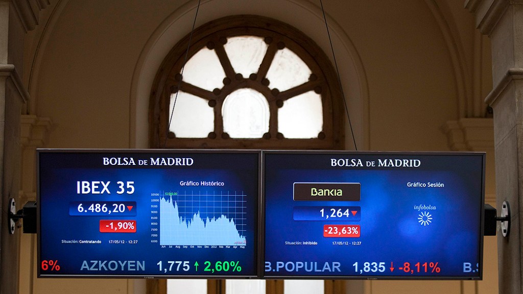 Display na Bolsa de Madri mostra tombo nas ações do banco Bankia