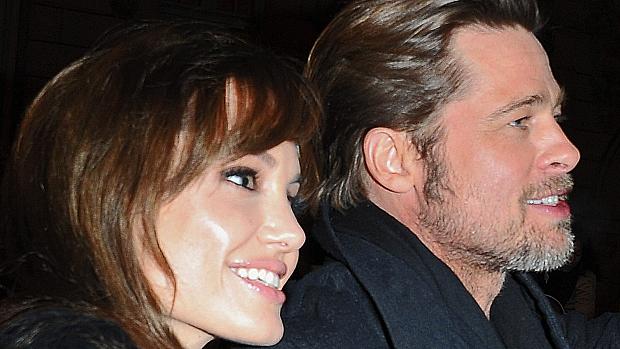 O casal Angelina Jolie e Brad Pitt durante o lançamento do filme 'Megamente' em Paris
