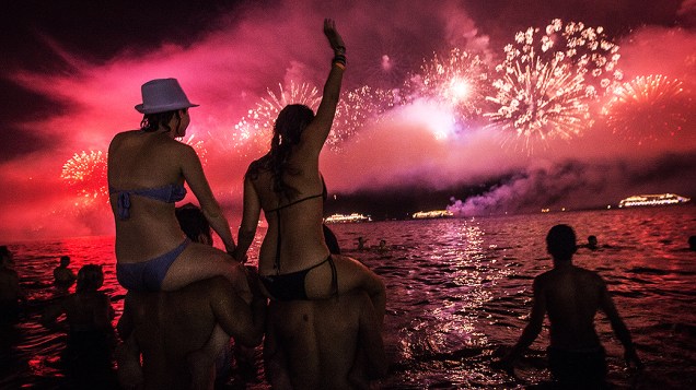 Celebração do Ano Novo na praia de Copacabana, no Rio de Janeiro