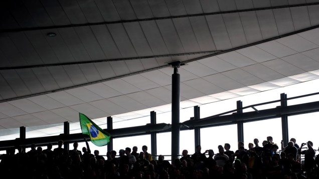 Torcida do Brasil durante o amistoso entre as seleções do Brasil e Escócia, em Londres - 27/03/2011