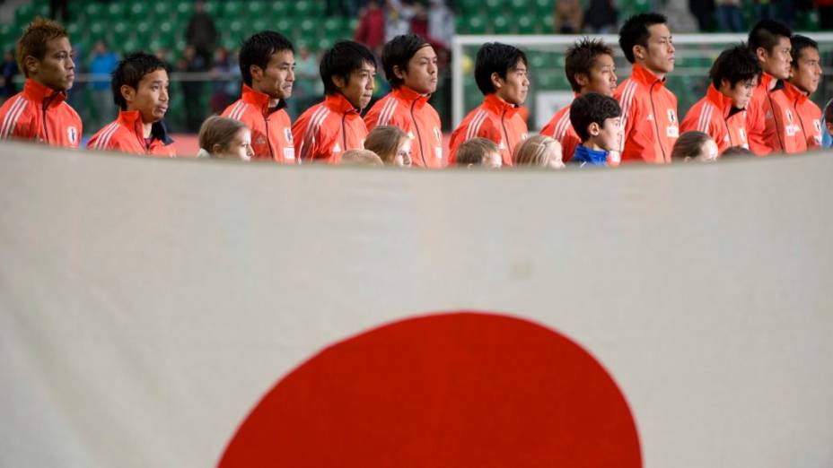 O time do Japão antes da partida contra o Brasil
