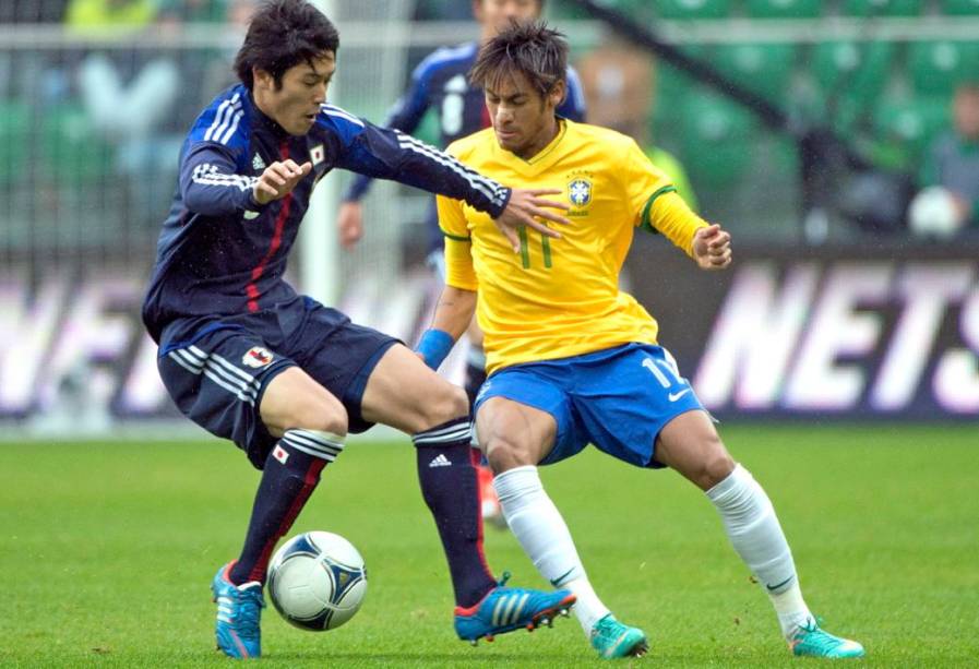 Neymar no amistoso entre Brasil e Japão, na Polônia