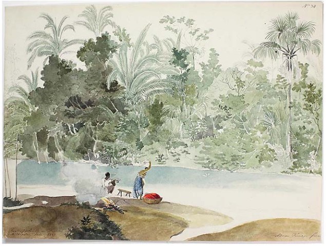 Obra pintada com aquarela e lápis por Adrien-Aimée Taunay: Rio Quilombo, no Distrito da Chapada