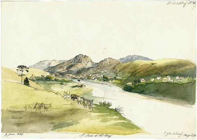 Em 1824, Johann Moritz Rugendas pintou a Vista de Barbacena. O artista usou aquarela e tinta à pena.