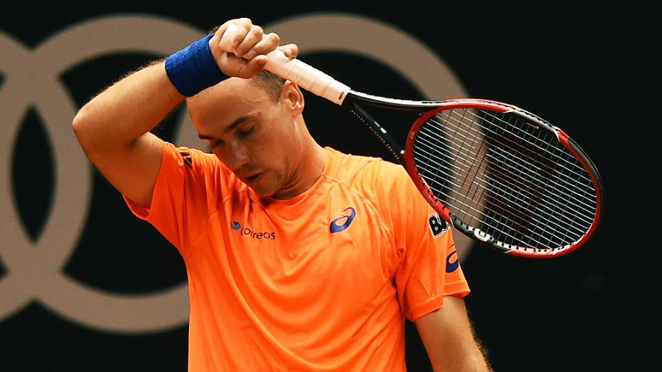 Brasileiro Bruno Soares durante derrota na estreia do Brasil Open de 2015