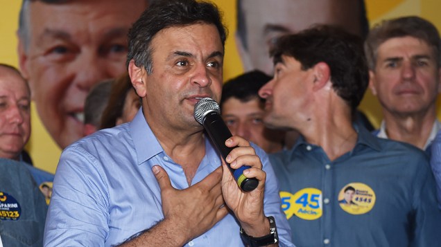 O candidato à Presidência da República, Aécio Neves (PSDB), durante evento do partido em Ribeirão Preto, interior de São Paulo