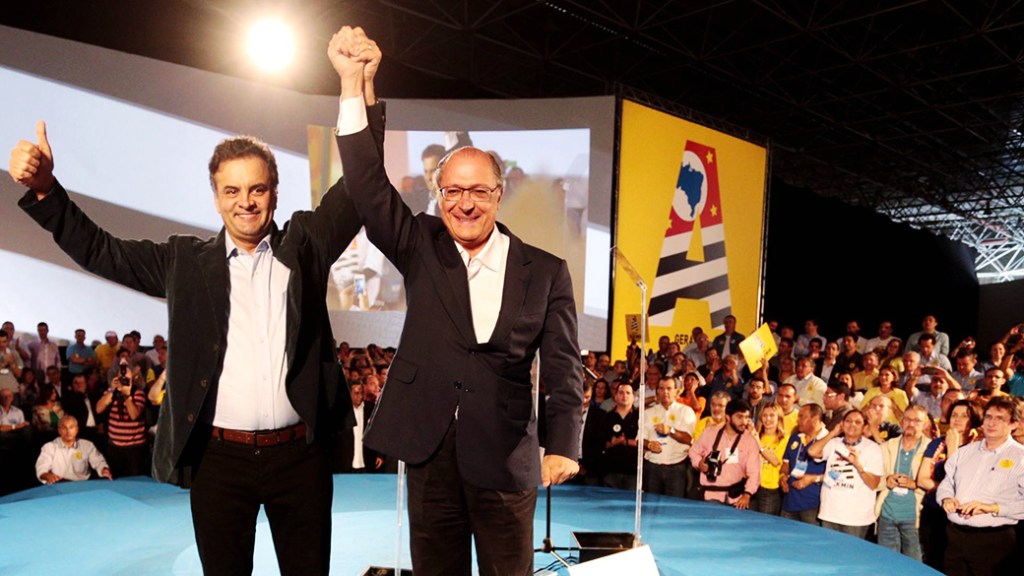 Aécio Neves na convenção do PSDB-SP que oficializou a candidatura de Geraldo Alckmin ao governo do estado