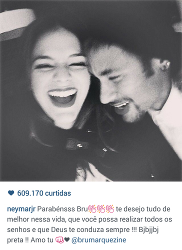 Neymar parabeniza Bruna Marquezine pelo seu aniversário