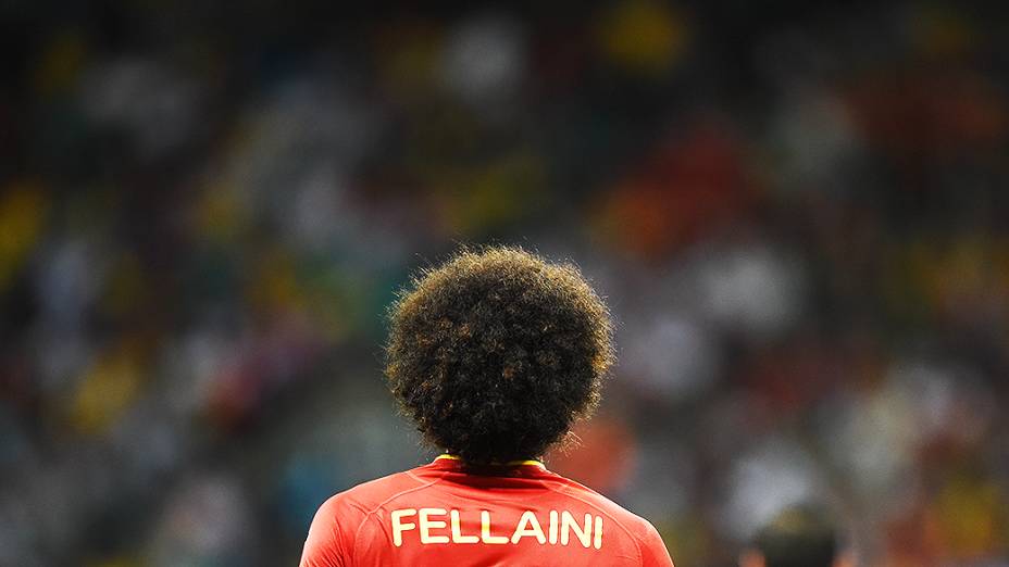 O jogador Marouane Fellaini  no jogo entre Bélgica e Estados Unidos na Arena Fonte Nova, em Salvador