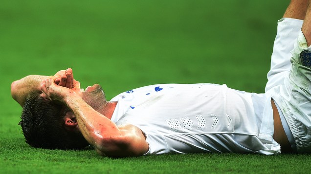 Jogadores sofreram com desidratação e câimbras na partida em que a Itália venceu a Inglaterra por 2 a 1, na noite deste sábado (14), na Arena Amazônia, em Manaus<br><br> 