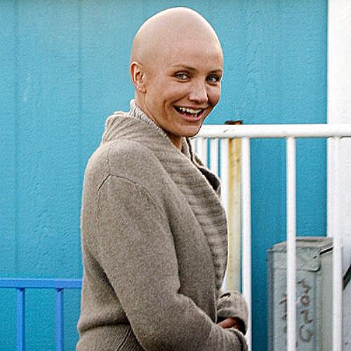 A atriz raspou o cabelo para viver Sara, mãe de uma garota com leucemia, no filme Uma Prova de Amor (2009).