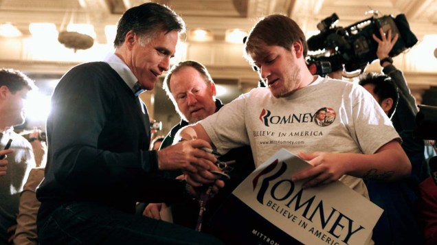 Mitt Romney durante campanha presidencial em Iowa, Estados Unidos