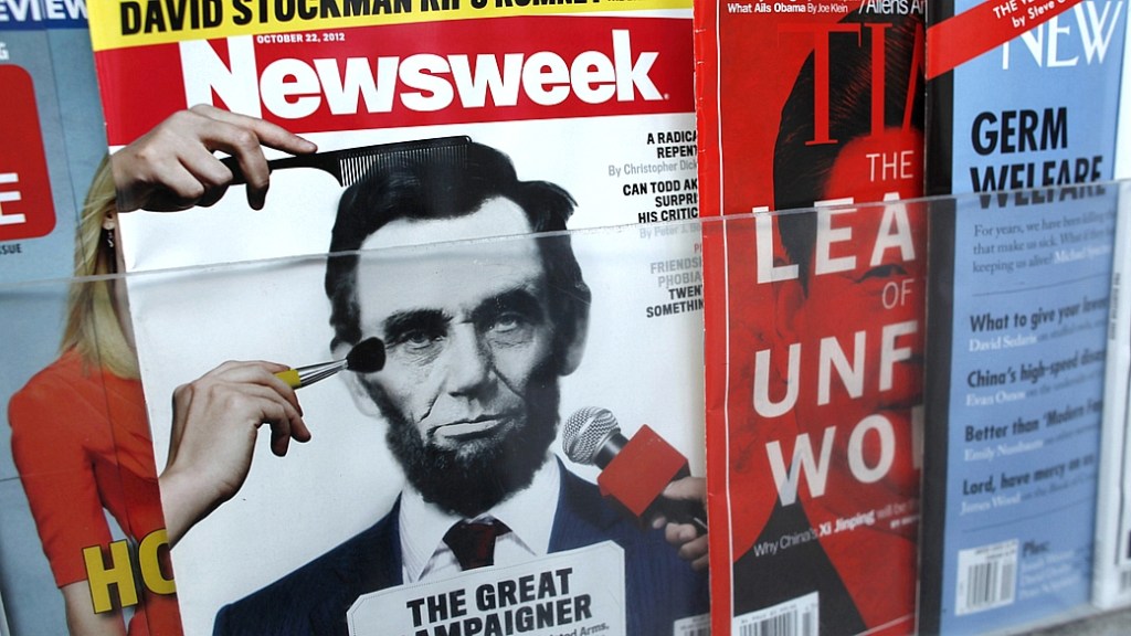 exemplar da revista Newsweek em banca de jornal em Nova York