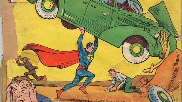 Detalhe da capa do primeiro gibi em que aparece o personagem Super-Homem