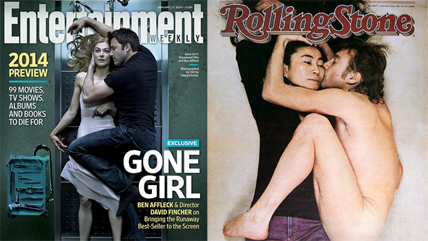 Capas das revistas 'Entertainment Weekly', com Ben Affleck e Rosamund Pike, e 'Rolling Stone', com John Lennon e Yoko Ono