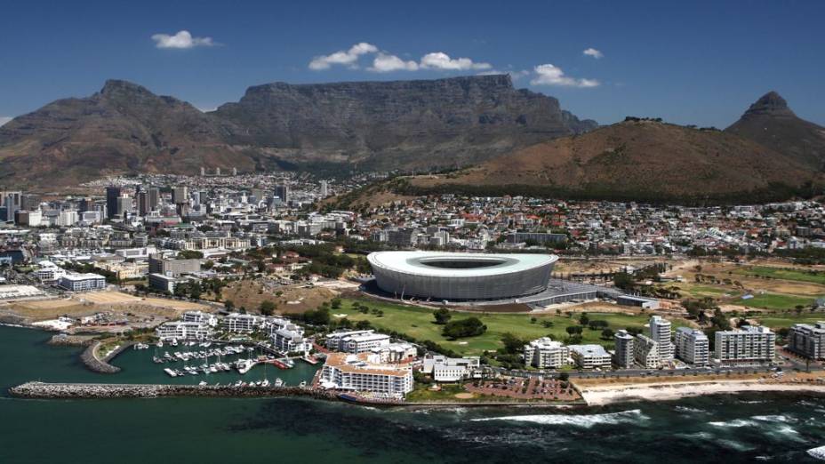 O Cape Town Stadium, na Cidade do Cabo, África do Sul