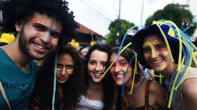 Foliões curtem o carnaval no bloco Bregsnice, em São Paulo