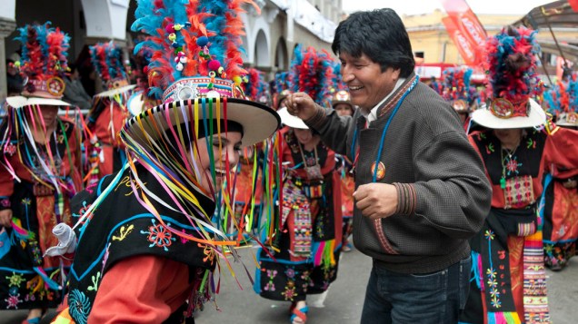 O presidente da Bolívia Evo Morales no carnaval de Oruro