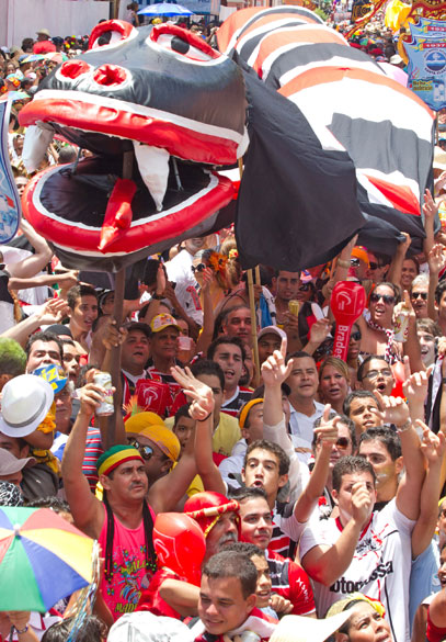 Integrantes do bloco "Minha Cobra" se apresentam  pelas ruas de Olinda durante o carnaval