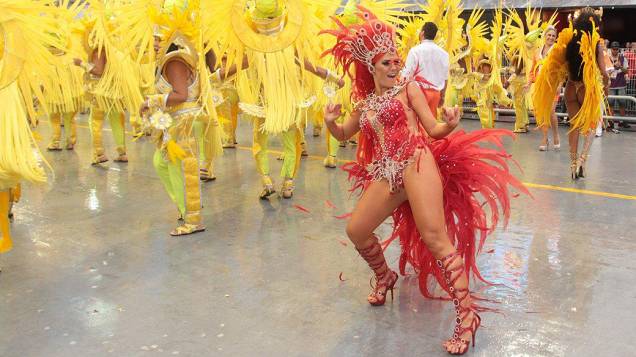 Tânia Oliveira desfila pela Tom Maior, no primeiro dia do Carnaval de São Paulo no Anhembi
