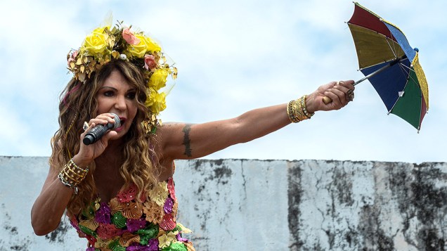 A cantora Elba Ramalho durante o bloco Galo da Madrugada em Recife, em 01/03/2014