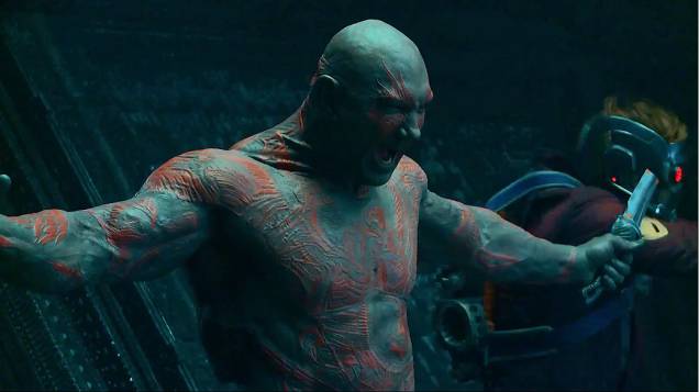 O personagem Drax, de Guardiões da Galáxia, interpretado pelo ator Dave Bautista