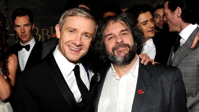 Ator Martin Freeman e o diretor Peter Jackson durante a première do filme O Hobbit: A Desolação de Smaug, em Hollywood