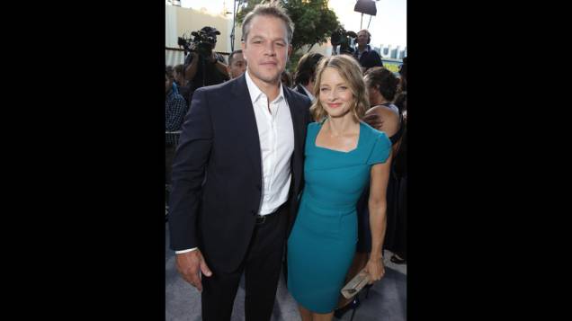 Ator Matt Damon e a atriz Jodie Foster, na pré-estreia de Elysium em Los Angeles