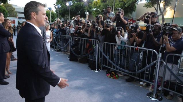 Ator Matt Damon, na pré-estreia de Elysium em Los Angeles