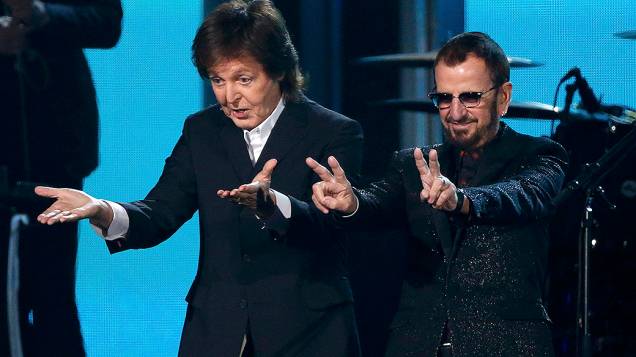 Paul McCartney e Ringo Starr juntos durante a premiação do Grammy 2014