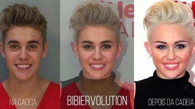Montagem mostra "transformação" de Justin Bieber em Miley Cyrus após passagem pela cadeia Montagem mostra "transformação" de Justin Bieber em Miley Cyrus após passagem pela cadeia