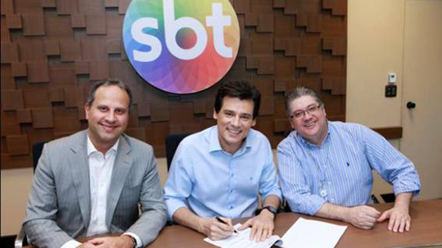 José Roberto Maciel, vice presidente do SBT, Celso Portiolli e Leon Abravanel, diretor de produções