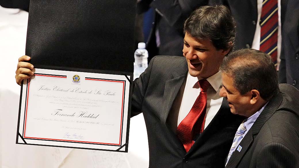O prefeito eleito de São Paulo, Fernando Haddad (PT), em cerimônia de diplomação, na Sala São Paulo