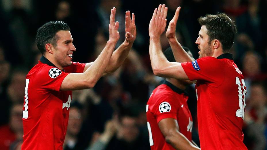 Van Persie comemora um dos gols do jogo no Old Trafford